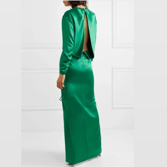 cedric charlier Dresses & Skirts - NWT Green Satin Long Sleeve Open Back Gown